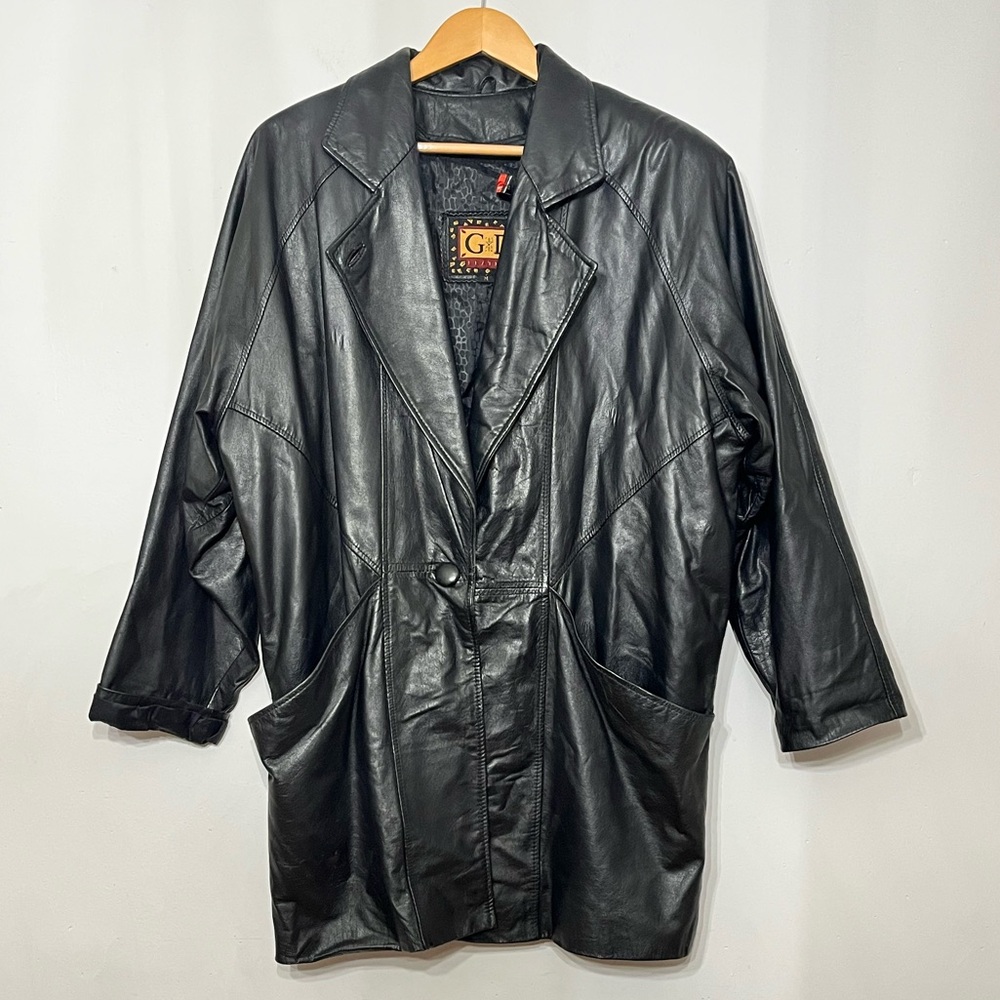 G-III Vintage Leather Jacket Coat Black Mid Length Women's M Retro Grunge